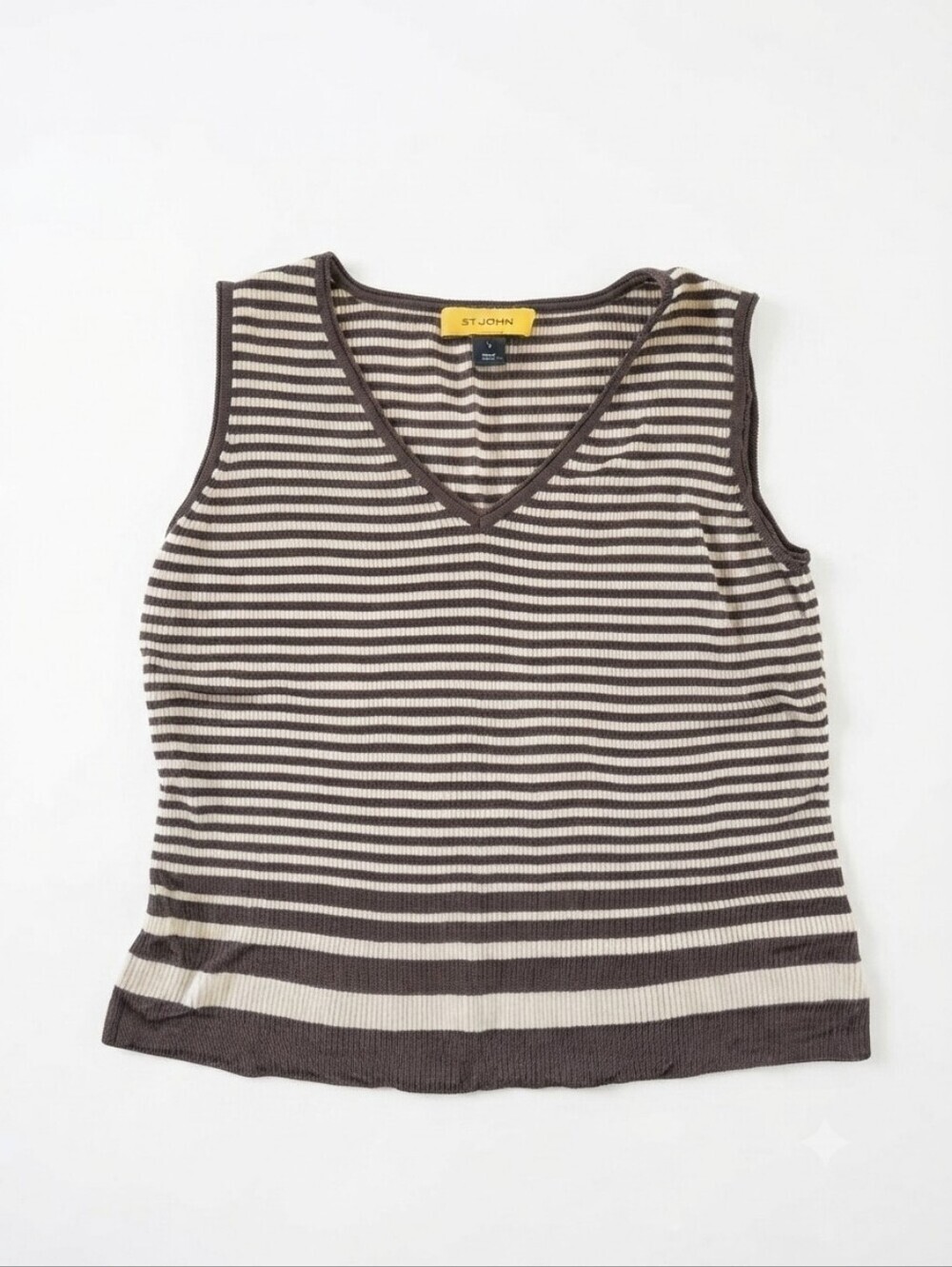 St. John Women's Striped Knit Sleeveless Tank Top Brown Cream Size Large